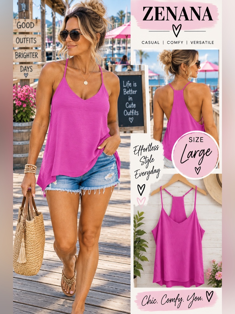 Zenana Outfitters Hot Pink Racerback V-Neck Camisole